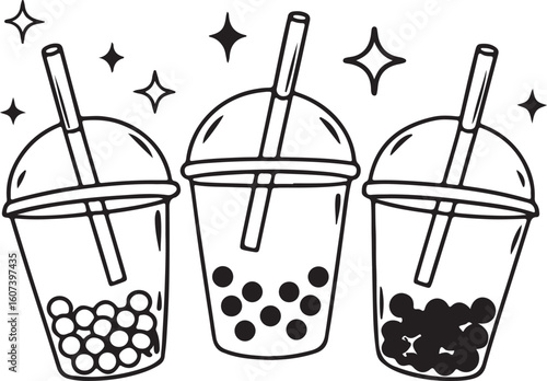 Trendy bubble tea drinks silhouette