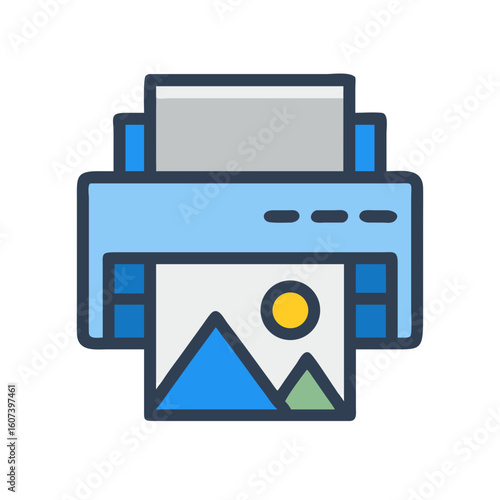 Isolated office printer icon producing landscape stock image