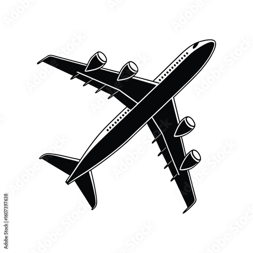Airplane Silhouette – Black Commercial Jet Vector Illustration