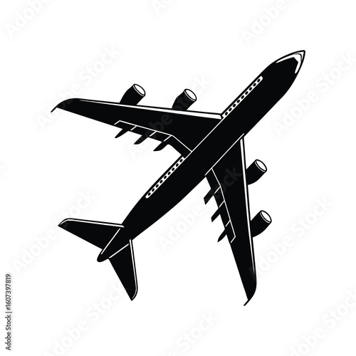 Airplane Silhouette – Black Commercial Jet Vector Illustration