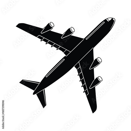 Airplane Silhouette – Black Commercial Jet Vector Illustration