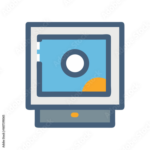 Flat illustration of vintage computer screen displaying simple scene