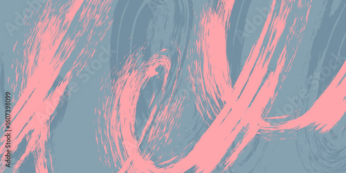 Abstract grunge background with chaotic dry brush strokes in pink and blue. Creative artistic backdrop for urban style poster or social media post, vector illustration.