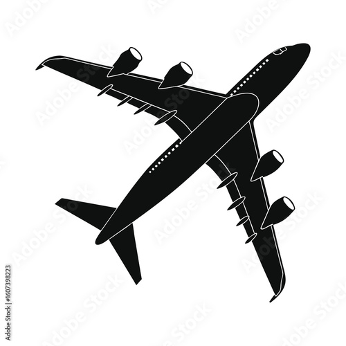 Airplane Silhouette – Black Commercial Jet Vector Illustration
