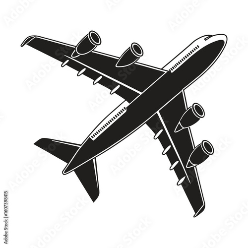 Airplane Silhouette – Black Commercial Jet Vector Illustration