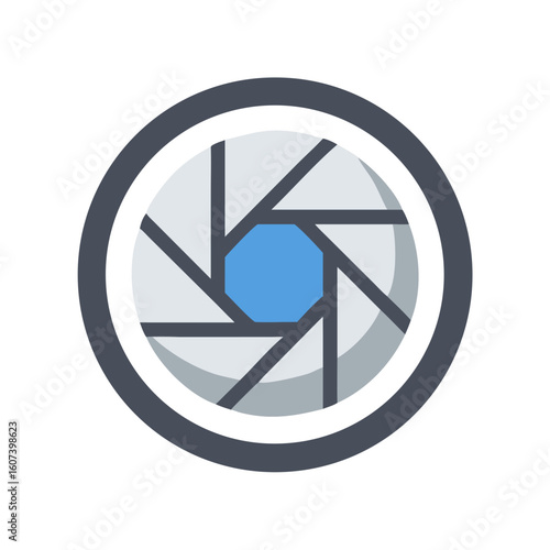 Camera lens diaphragm aperture graphic on black background illustration