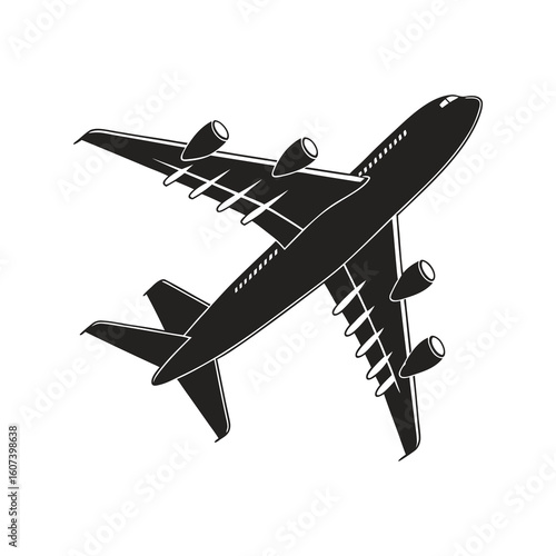 Airplane Silhouette – Black Commercial Jet Vector Illustration