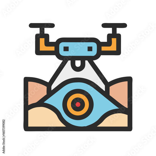 Surveillance drone eye over desert flat style illustration