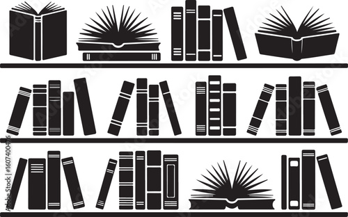 Books on shelves reading library