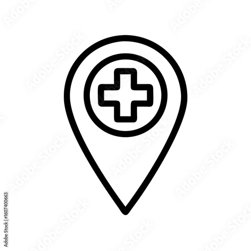 Medical Location Pin line art vector on transparent background