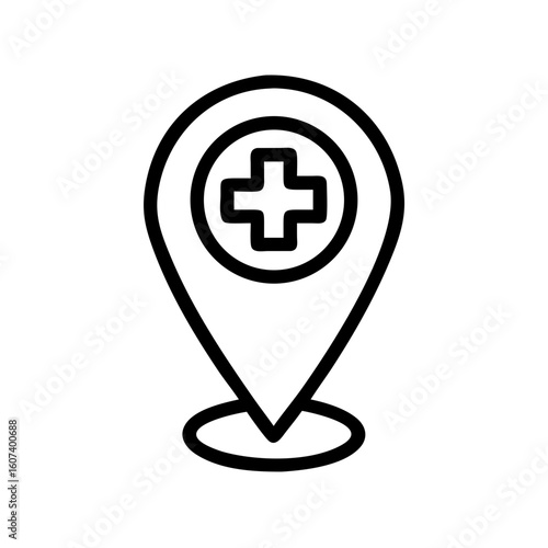 Medical Location Pin line art vector on transparent background