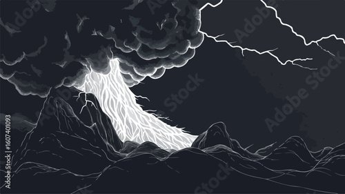 Dramatic Storm Breaking Through Mountain Landscape