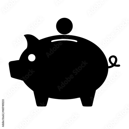 Piggy Bank With Coin Silhouette Icon Vector