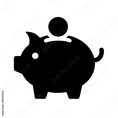 Piggy Bank With Coin Silhouette Icon Vector