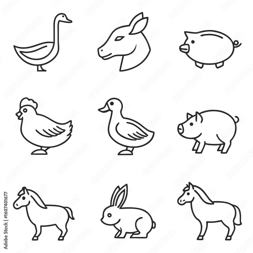 Fototapeta premium Farm animal line art design vector art 