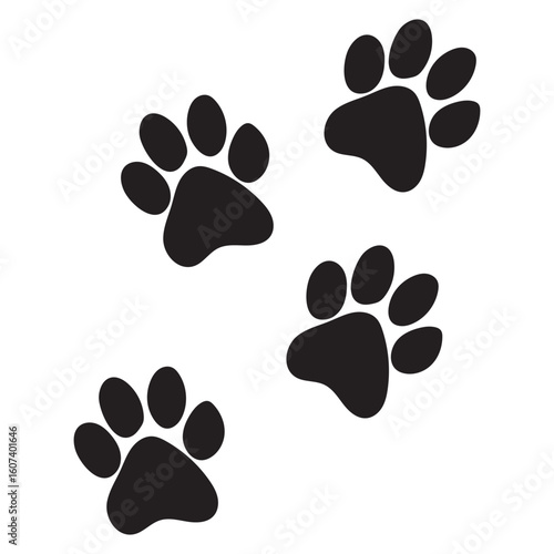 Four black paw prints pattern on a white background dog paw print cat paw print