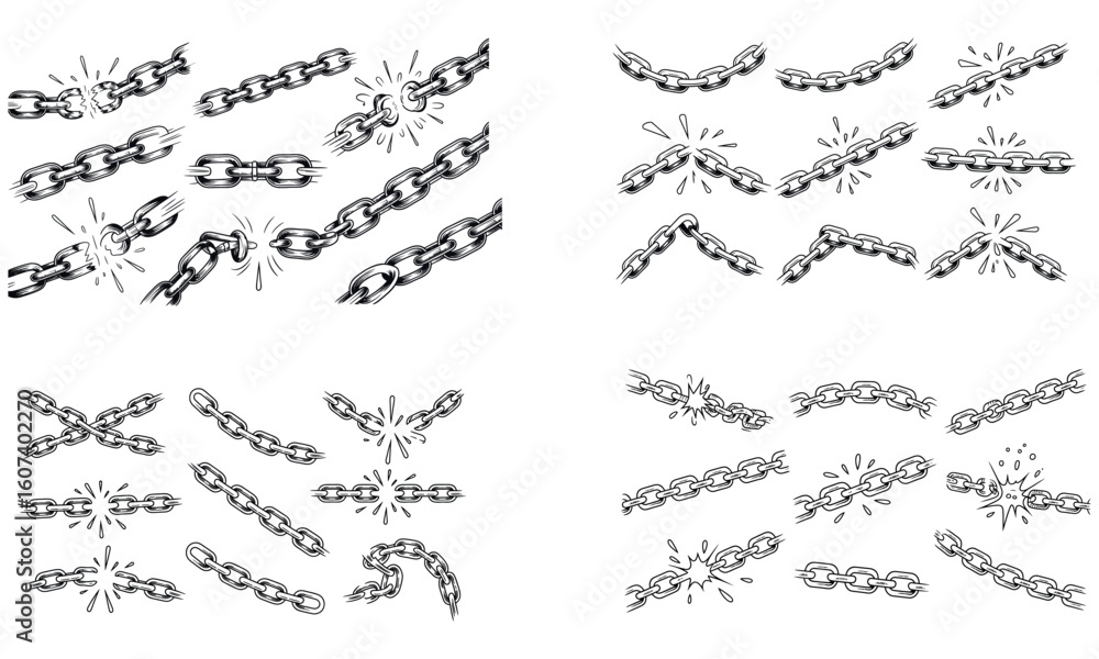 Obraz premium Broken chain link illustration set symbolizing freedom and strength 