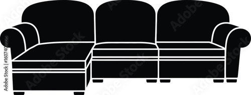 Sectional Sofa Icon – Modern Couch Furniture Symbol in Silhouette Style