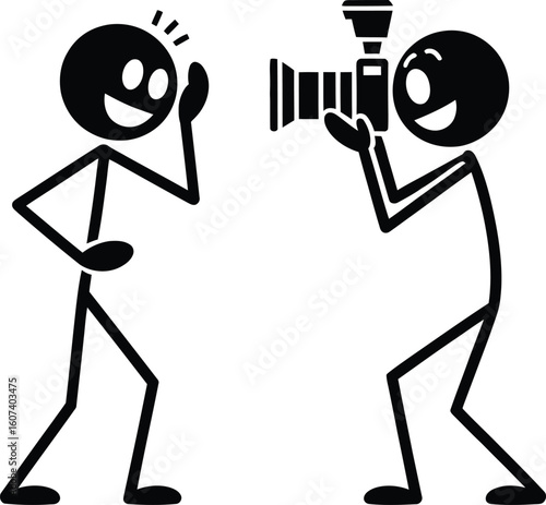 Stick Figure Photography Icon – Photographer Taking Picture of Person Vector