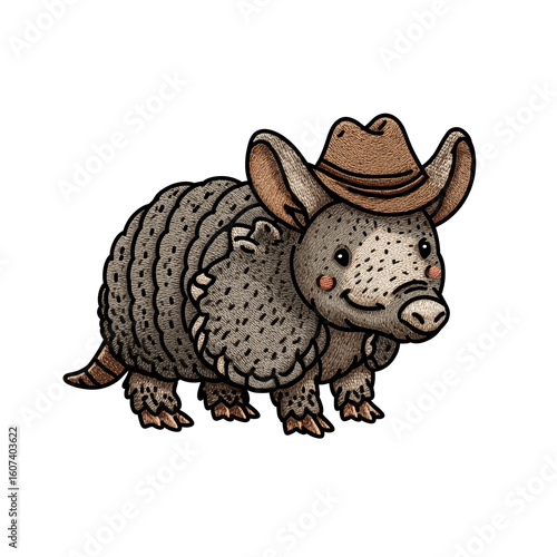 Cute armadillo wearing a cowboy hat isolated on transparent background
