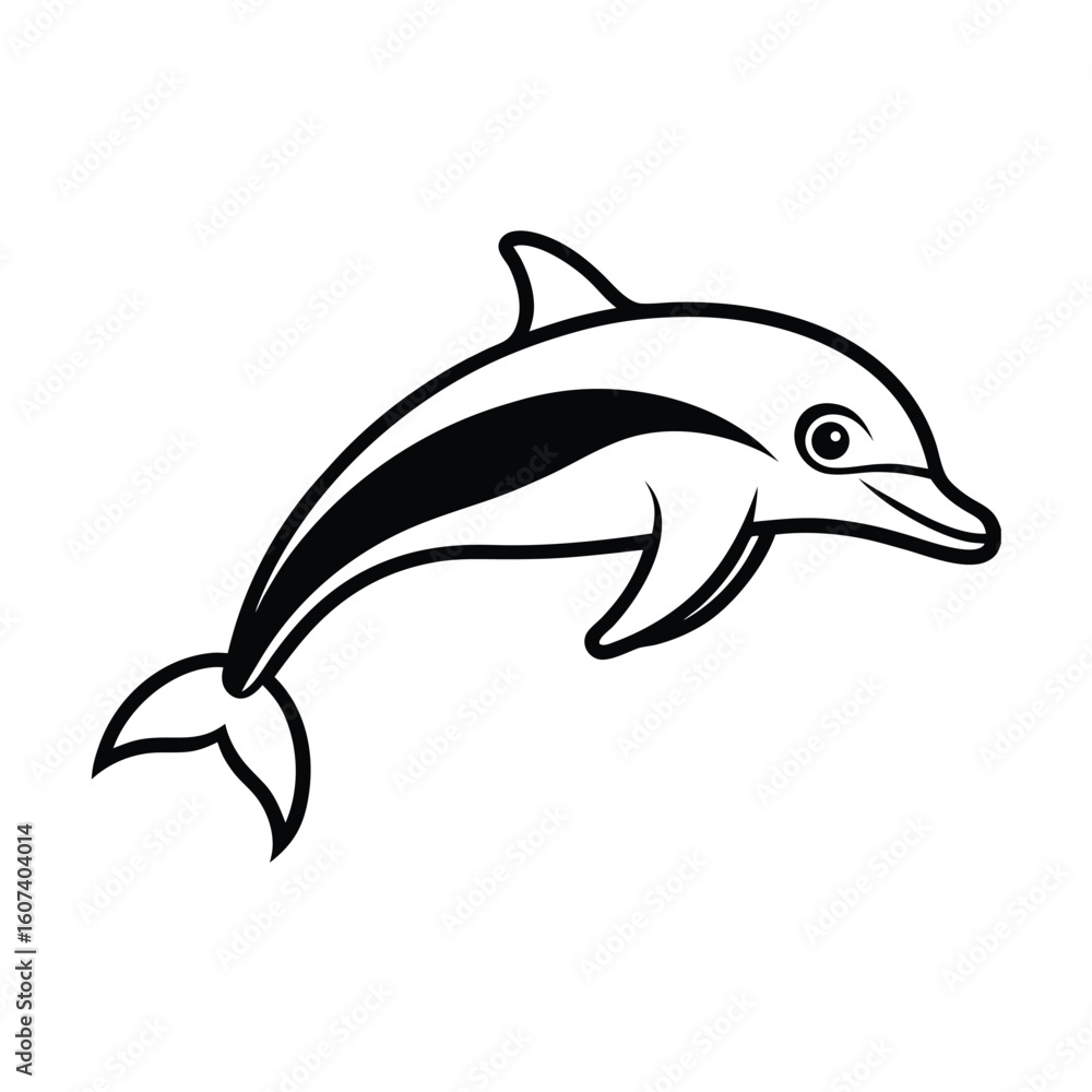 Obraz premium Simple Black and White Dolphin Illustration for Children s Books and Coloring Pages