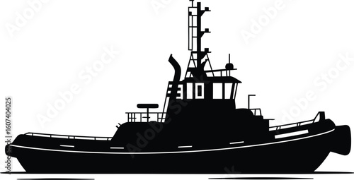Tugboat Icon – Harbor Ship Silhouette Vector Illustration
