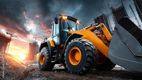 Wallpaper Mural Heavy construction vehicle at sunset construction site Torontodigital.ca