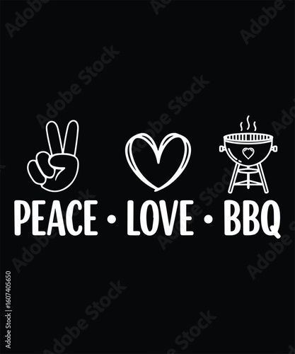 Peace Love BBQ graphic design featuring peace sign heart and grill illustration t-shirts design