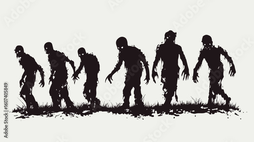 Creepy Zombies Walking on White Background - Spooky 3D Illustration