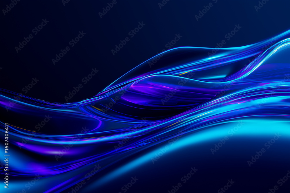 Naklejka premium Ultra-detailed vibrant abstract background with glowing flowing neon blue and pink light waves on a dark gradient backdrop, perfect for modern technology or futuristic digital design themes