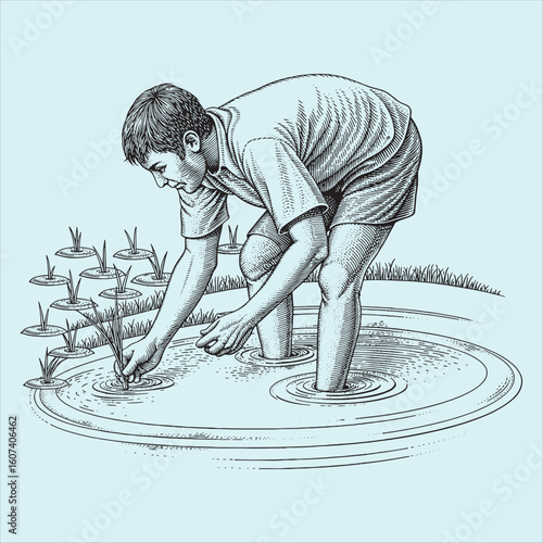 A man is doing agricultural work vector illustration isolated transference design 
