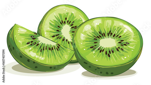 Fresh Sliced Green Kiwi Fruit Simple Line Vector Illustration