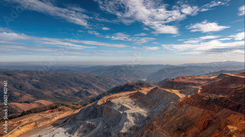 expansive view of open pit mine in brazil at high noon showcasing vivid repeating textures across rugged terrain
