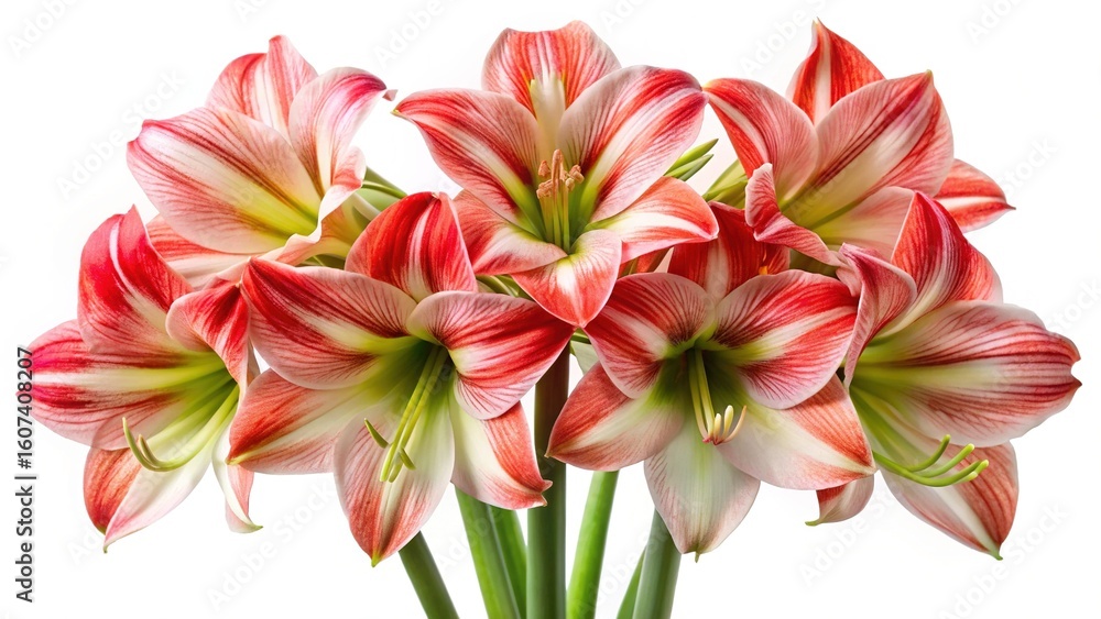 Fototapeta premium Striking Red and White Amaryllis Blooms in a CloseUp Floral Arrangement