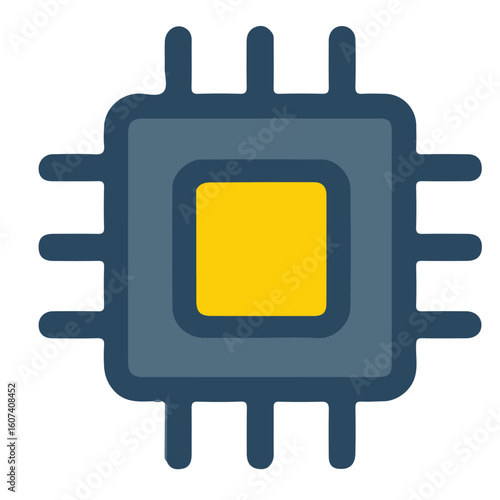 Processor Chip Icon – Flat Vector Illustration in Color for Semiconductor Technology
