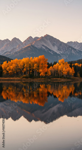 Autumnal Reflections Serene Mountain Lake Scenery