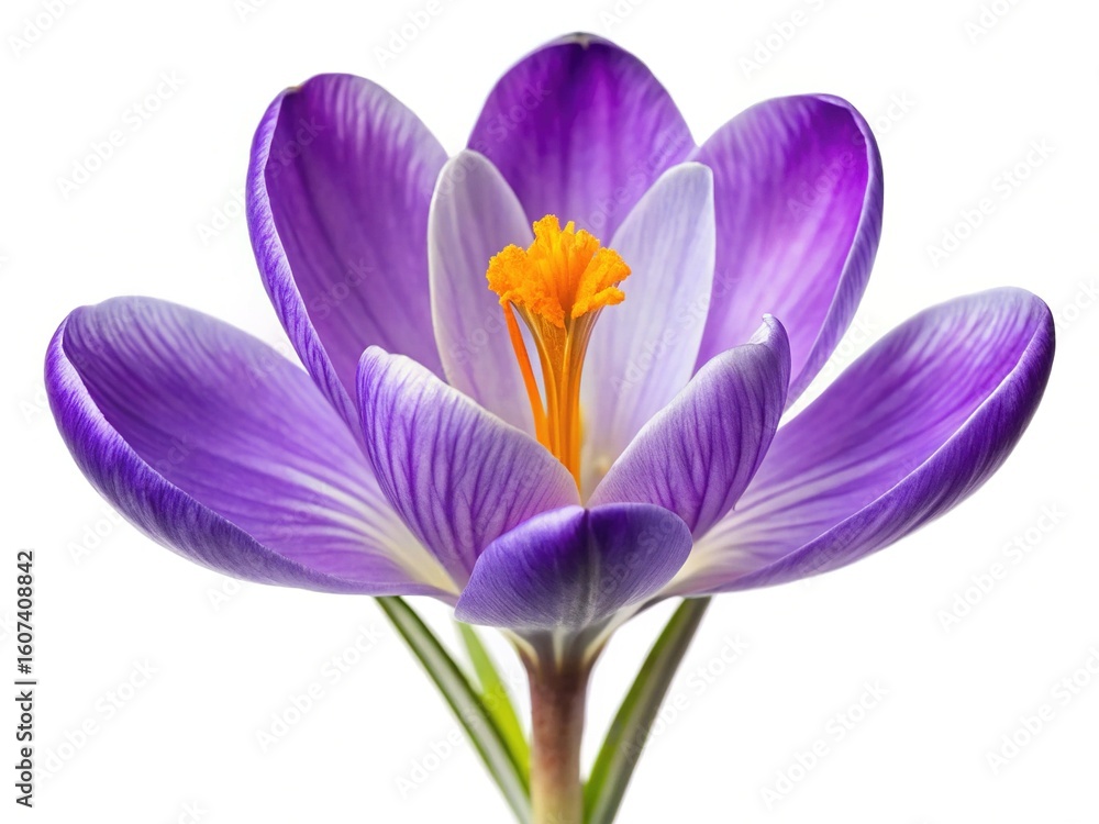Fototapeta premium Close up of a vibrant purple crocus flower with striking orange stamen