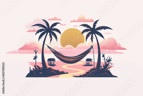 Peaceful Beach Hammock Scene with Golden Sunset