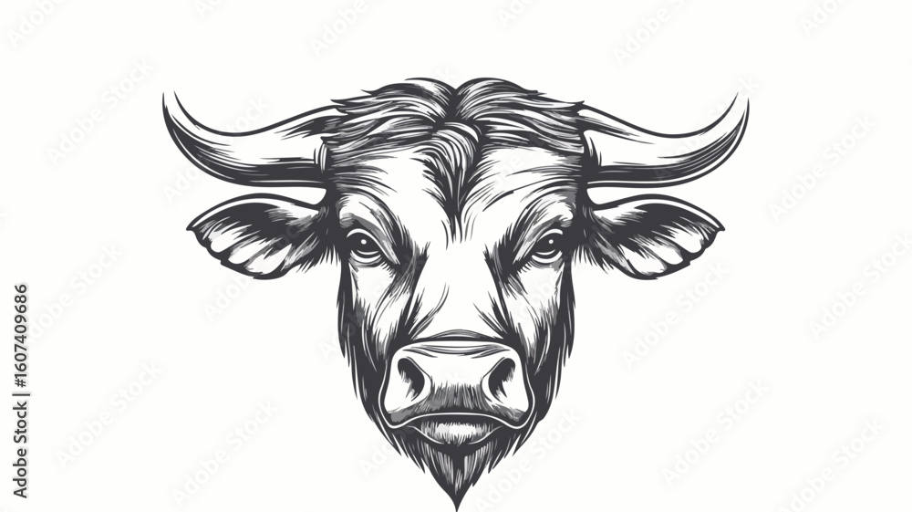 Fototapeta premium Majestic Bull Head Simple Line Vector Illustration