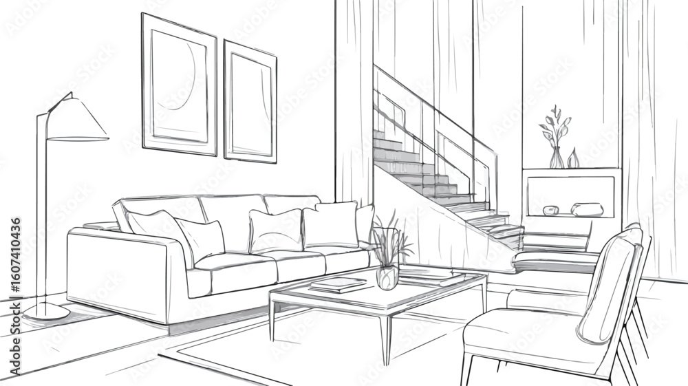 Fototapeta premium Elegant Contemporary Living Room Interior Design Illustration