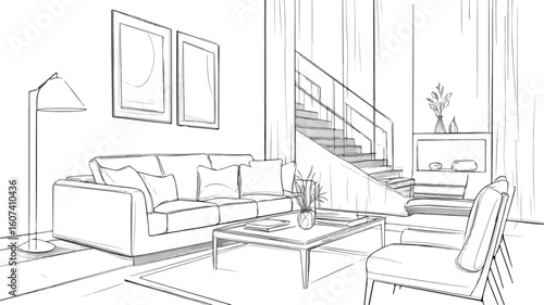 Elegant Contemporary Living Room Interior Design Illustration
