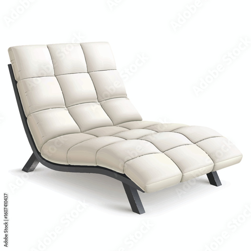 Quilted Cream Chaise Lounge with Dark Gray Frame and Angled Legs