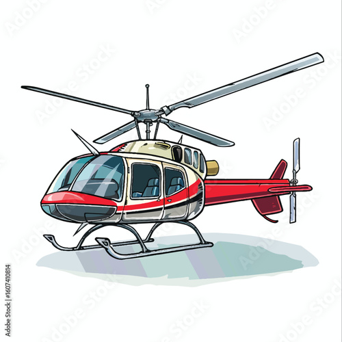 Red and Cream Helicopter with Detailed Interior and Visible Rotor Blades