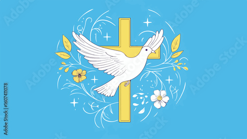 Peace Dove and Cross Background Vector Illustration