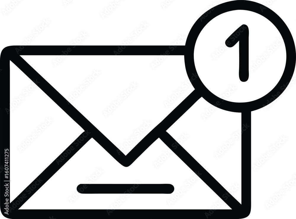 Unread email envelope notification icon one message Unread email envelope notification icon one message