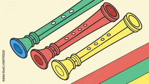 Explore colorful recorder illustration for music education and musical instrument learning resources online now