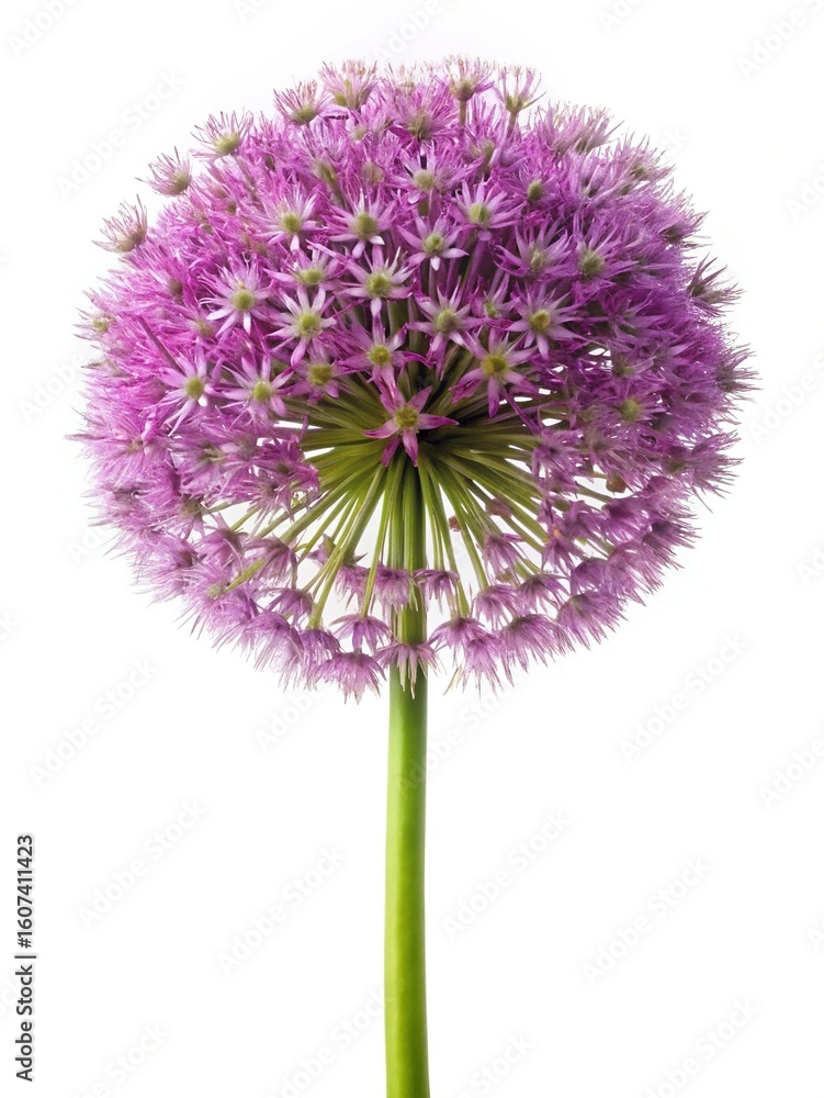 Naklejka premium Beautiful Allium Flower Head with Delicate Purple Petals and Green Stem