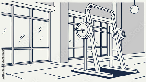 Gym interior weightlifting workout equipment barbell rack fitness training exercise strength training room