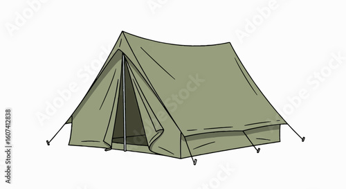 Traditional green camping tent icon, perfect for outdoor adventures, weekend getaways, and Labor Day holiday designs.