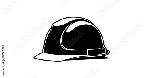 Black Hard Hat Vector Icon for Construction, Industrial Safety, Work, and Labor Day Celebrations - Worker Protection Gear